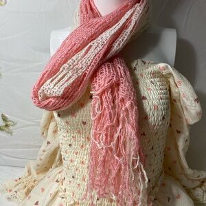 Pink Cable Knit Scarf Lightweight Wrap